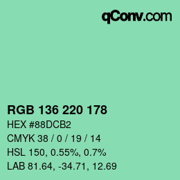 Color code: RGB 136 220 178 | qconv.com