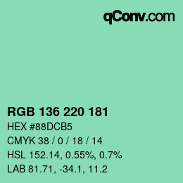 カラーコード: RGB 136 220 181 | qconv.com