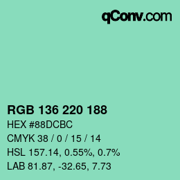 カラーコード: RGB 136 220 188 | qconv.com
