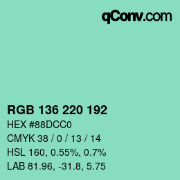 Color code: RGB 136 220 192 | qconv.com