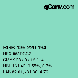 Color code: RGB 136 220 194 | qconv.com