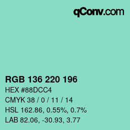 Color code: RGB 136 220 196 | qconv.com