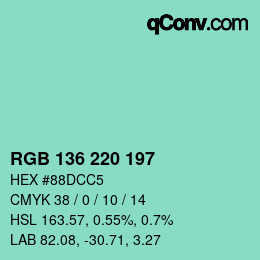 Color code: RGB 136 220 197 | qconv.com