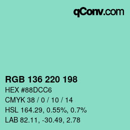 カラーコード: RGB 136 220 198 | qconv.com