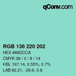 Color code: RGB 136 220 202 | qconv.com