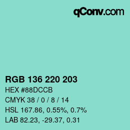 Color code: RGB 136 220 203 | qconv.com
