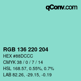 Color code: RGB 136 220 204 | qconv.com