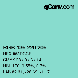 Color code: RGB 136 220 206 | qconv.com