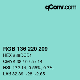 Color code: RGB 136 220 209 | qconv.com