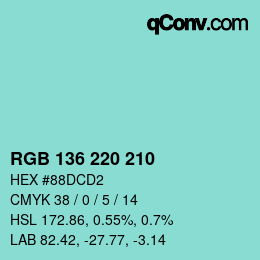 Color code: RGB 136 220 210 | qconv.com