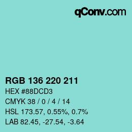 Color code: RGB 136 220 211 | qconv.com