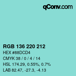 Color code: RGB 136 220 212 | qconv.com