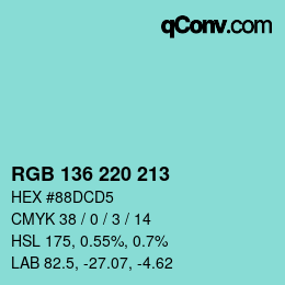 Color code: RGB 136 220 213 | qconv.com