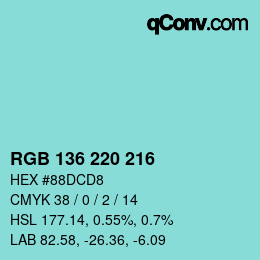Color code: RGB 136 220 216 | qconv.com
