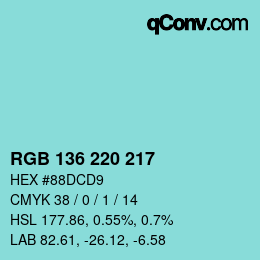 Color code: RGB 136 220 217 | qconv.com