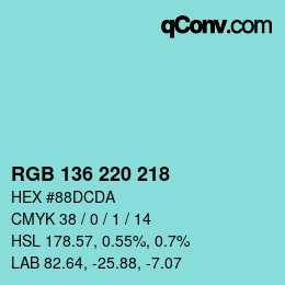 Color code: RGB 136 220 218 | qconv.com