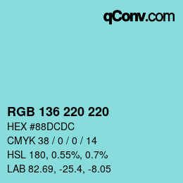 Color code: RGB 136 220 220 | qconv.com