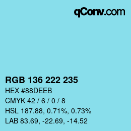 カラーコード: RGB 136 222 235 | qconv.com