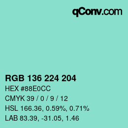 Color code: RGB 136 224 204 | qconv.com