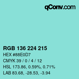 Color code: RGB 136 224 215 | qconv.com