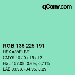 Color code: RGB 136 225 191 | qconv.com
