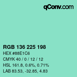Color code: RGB 136 225 198 | qconv.com