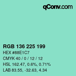 Color code: RGB 136 225 199 | qconv.com