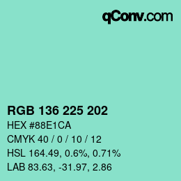 Color code: RGB 136 225 202 | qconv.com