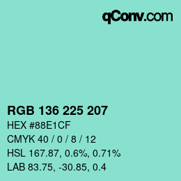 Color code: RGB 136 225 207 | qconv.com