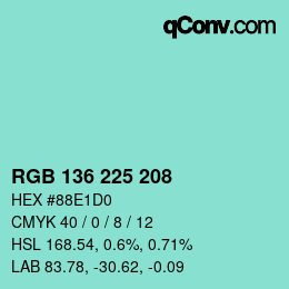 Color code: RGB 136 225 208 | qconv.com