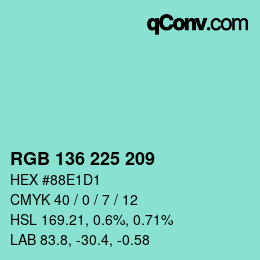 Color code: RGB 136 225 209 | qconv.com