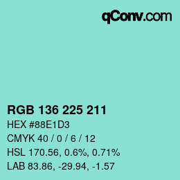 Color code: RGB 136 225 211 | qconv.com