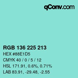 Color code: RGB 136 225 213 | qconv.com