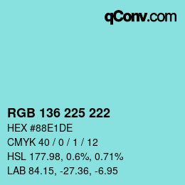 Color code: RGB 136 225 222 | qconv.com