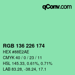 カラーコード: RGB 136 226 174 | qconv.com