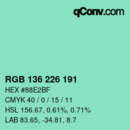 Color code: RGB 136 226 191 | qconv.com