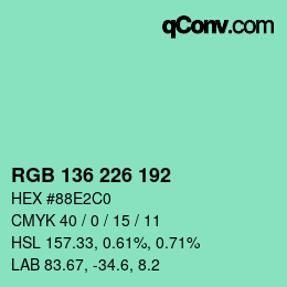 Color code: RGB 136 226 192 | qconv.com