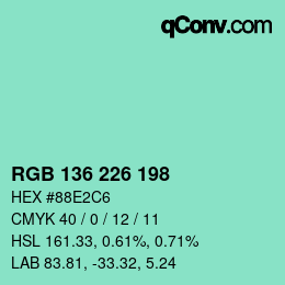 Color code: RGB 136 226 198 | qconv.com