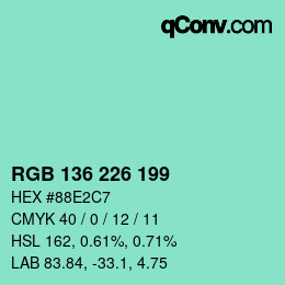 カラーコード: RGB 136 226 199 | qconv.com