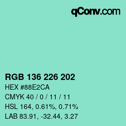 Color code: RGB 136 226 202 | qconv.com