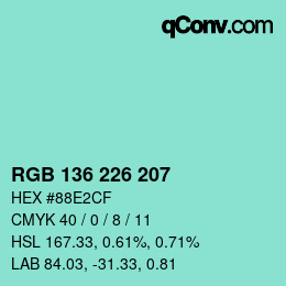 Color code: RGB 136 226 207 | qconv.com