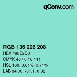 Color code: RGB 136 226 208 | qconv.com