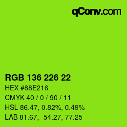 Farbcode: RGB 136 226 22 | qconv.com