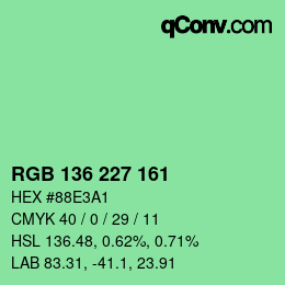 Color code: RGB 136 227 161 | qconv.com