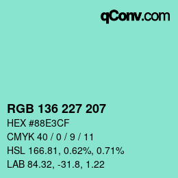 Color code: RGB 136 227 207 | qconv.com