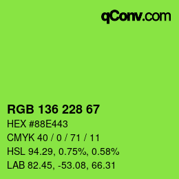 Color code: RGB 136 228 67 | qconv.com