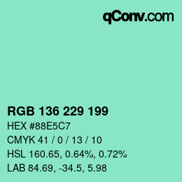 カラーコード: RGB 136 229 199 | qconv.com