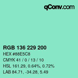 Color code: RGB 136 229 200 | qconv.com