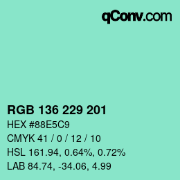 Color code: RGB 136 229 201 | qconv.com