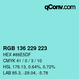 Color code: RGB 136 229 223 | qconv.com